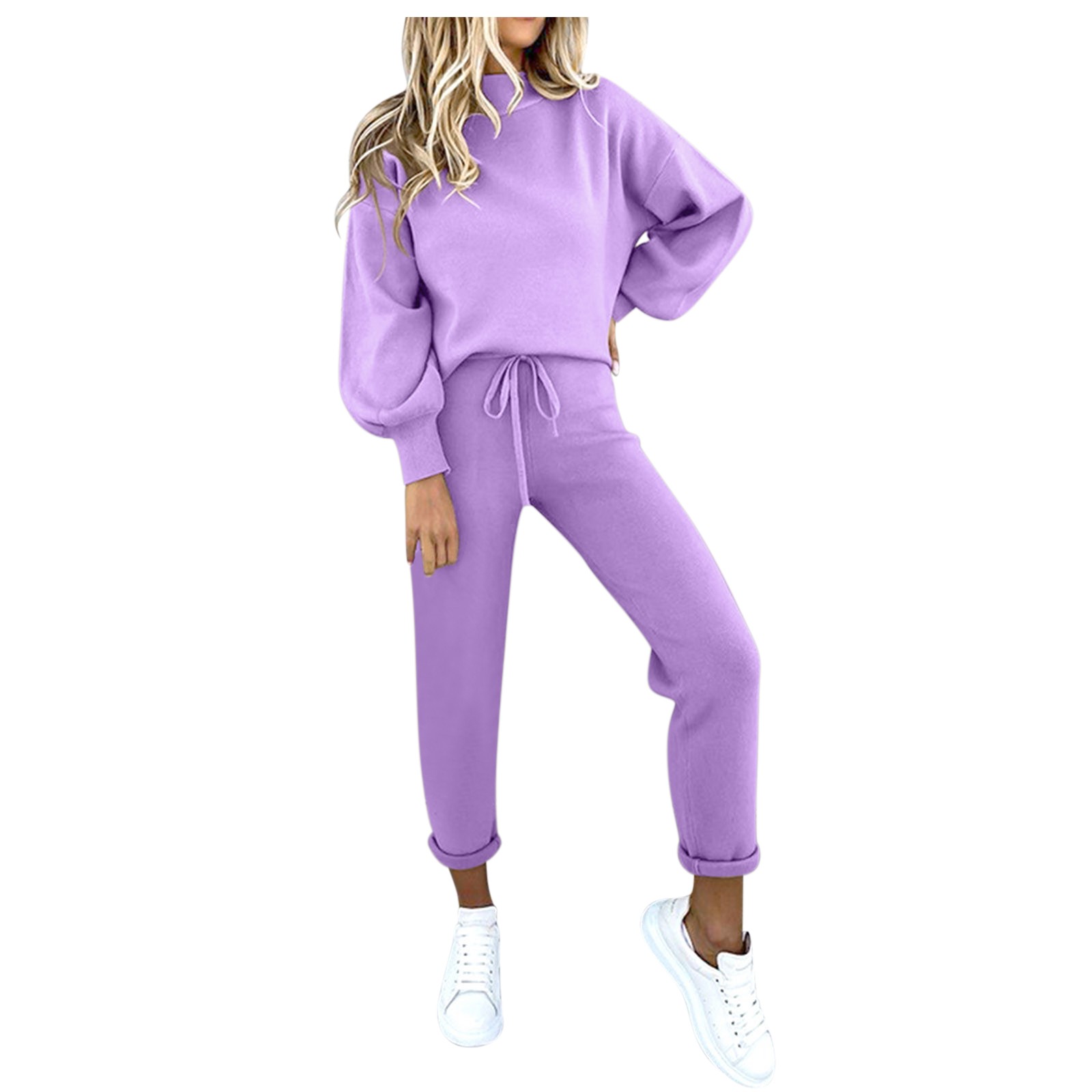 thumbnail image 5 of Conjunto de blusa informal de cuello redondo y pantalones con bolsillos para mujer, poliéster, tallas múltiples, 5 of 8